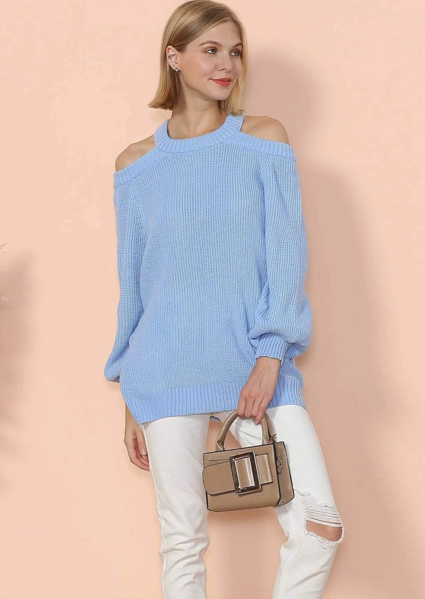 Halter Neck Knitted Semi Backless Pullover - Get it from Bo