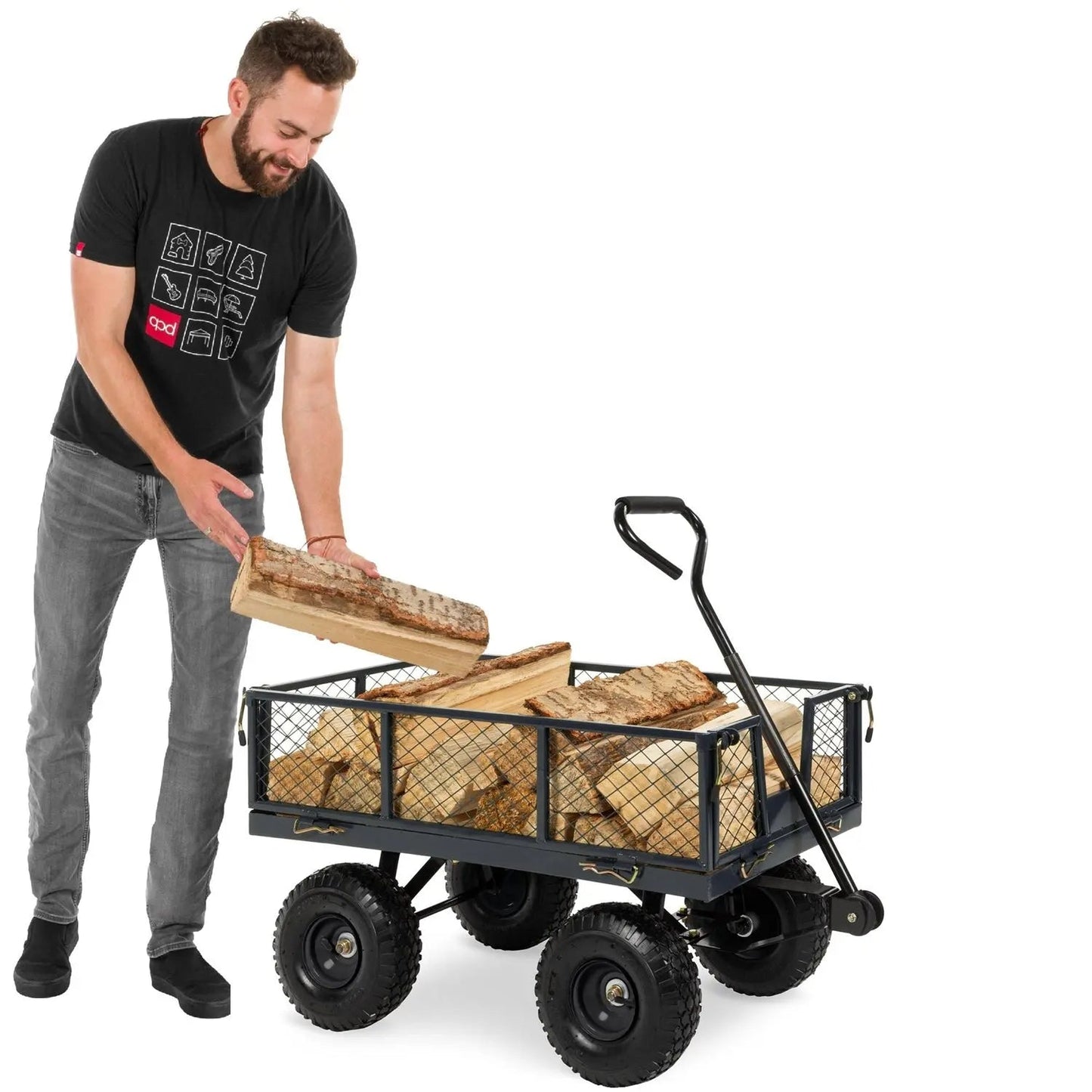 Heavy Duty Grey Steel Garden Utility Cart Wagon with Removable Sides - Get it from Bo