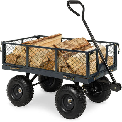 Heavy Duty Grey Steel Garden Utility Cart Wagon with Removable Sides - Get it from Bo