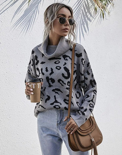 High Neck Leopard Print Sweater - Get it from Bo