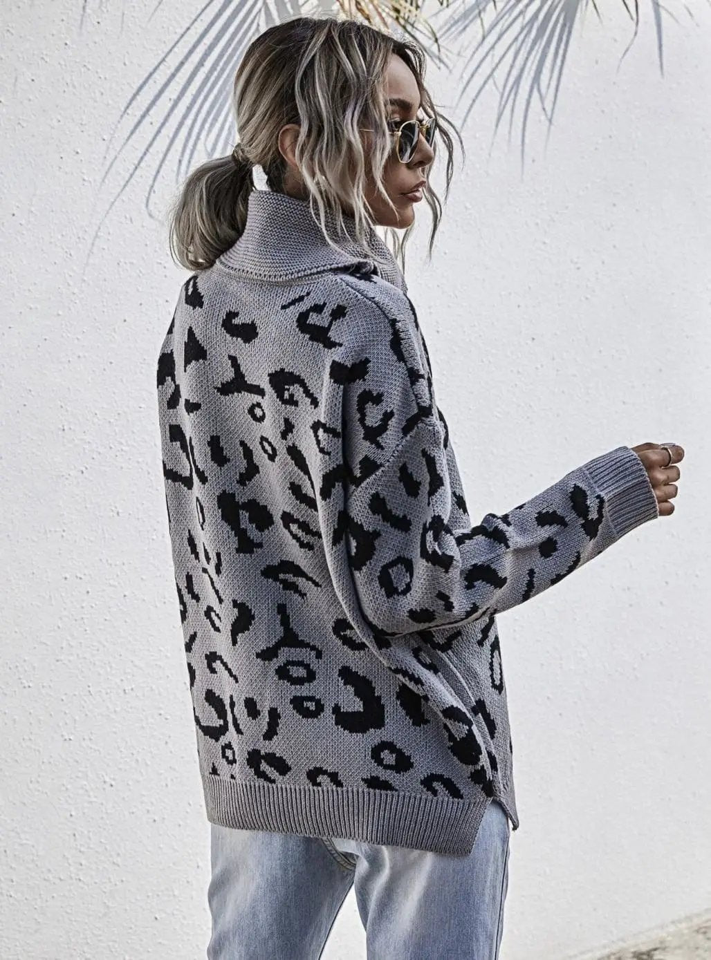 High Neck Leopard Print Sweater - Get it from Bo