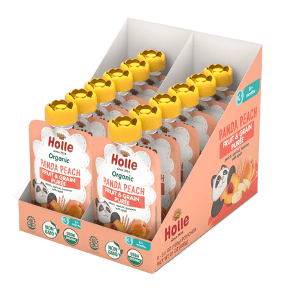 Holle Baby Food Pouches - Organic Fruit & Grain Puree - Panda Peach - Get it from Bo