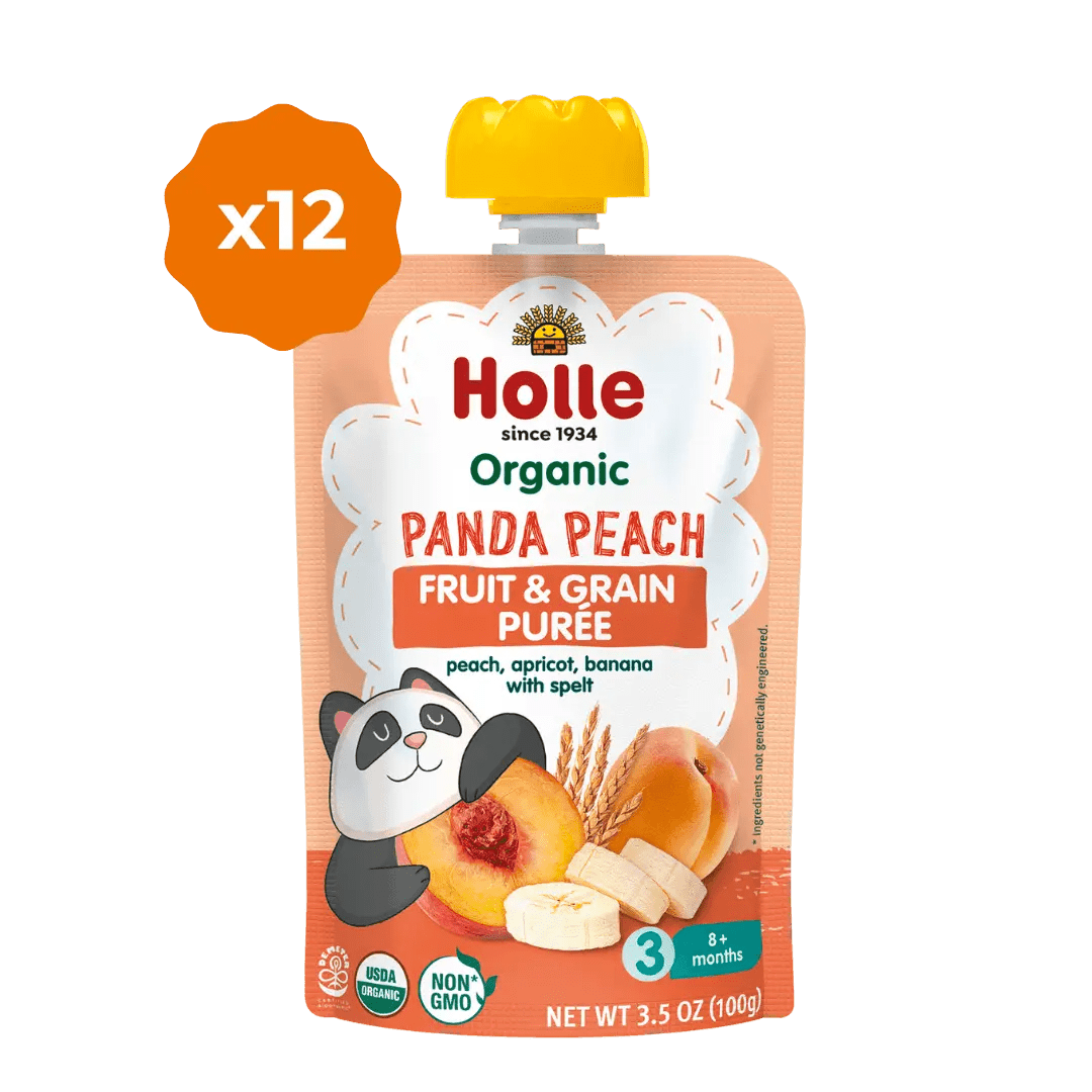 Holle Baby Food Pouches - Organic Fruit & Grain Puree - Panda Peach - Get it from Bo