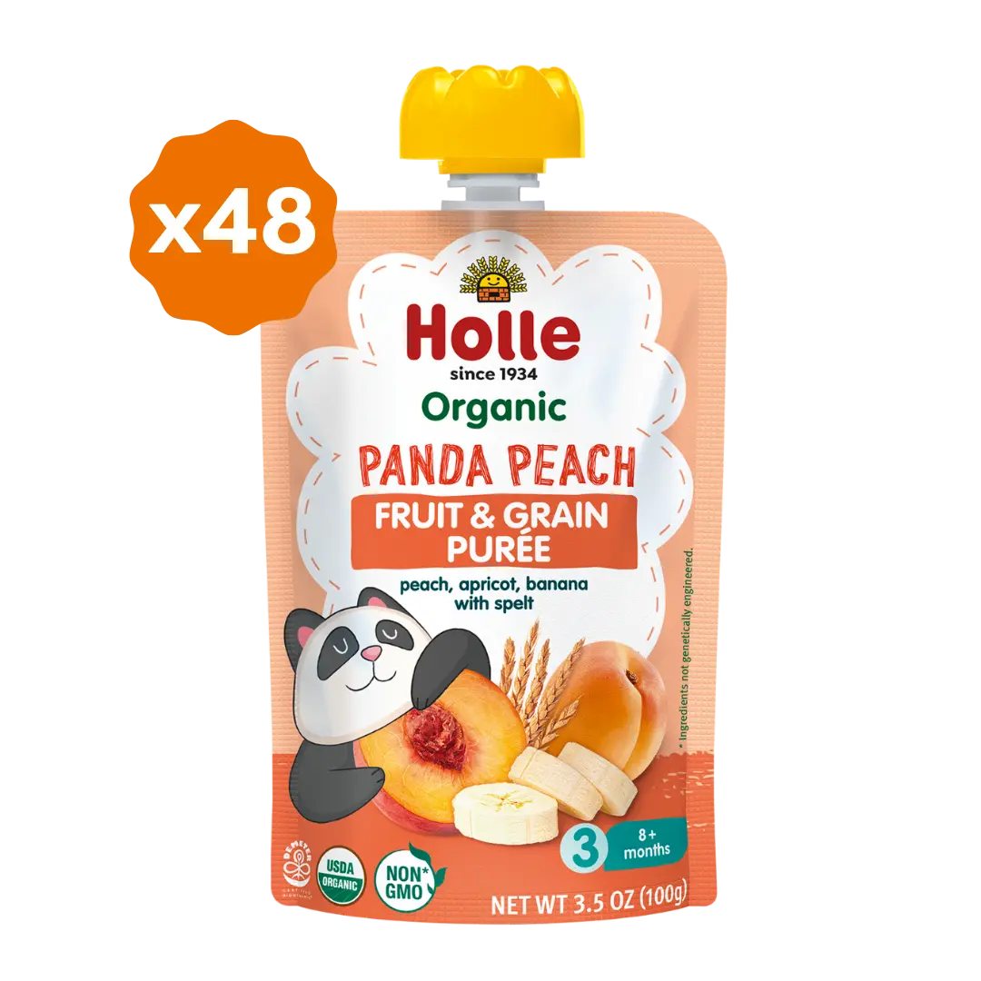 Holle Baby Food Pouches - Organic Fruit & Grain Puree - Panda Peach - Get it from Bo