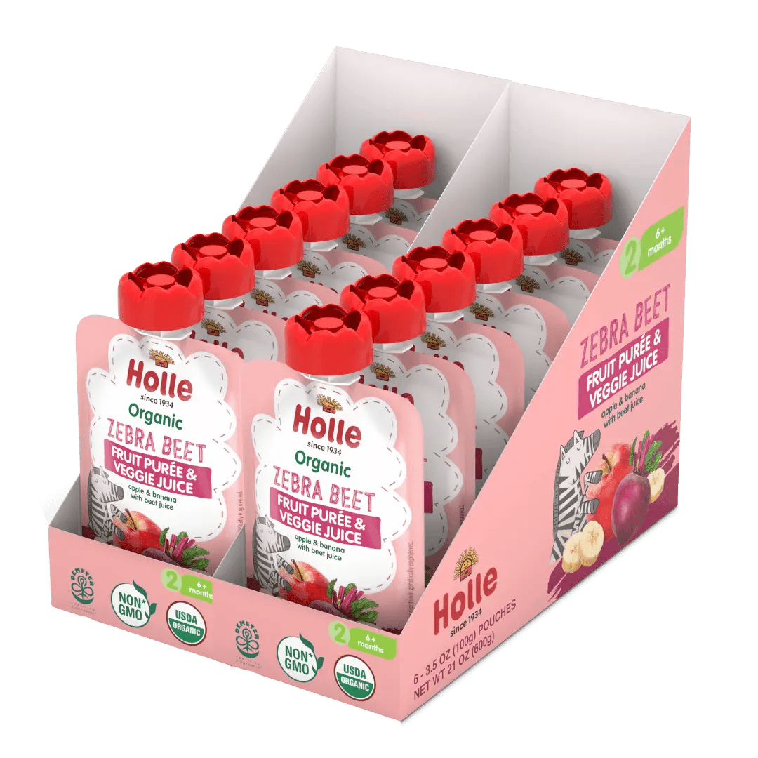 Holle Baby Food Pouches - Organic Fruit & Veggie Puree - Zebra Beet - Get it from Bo