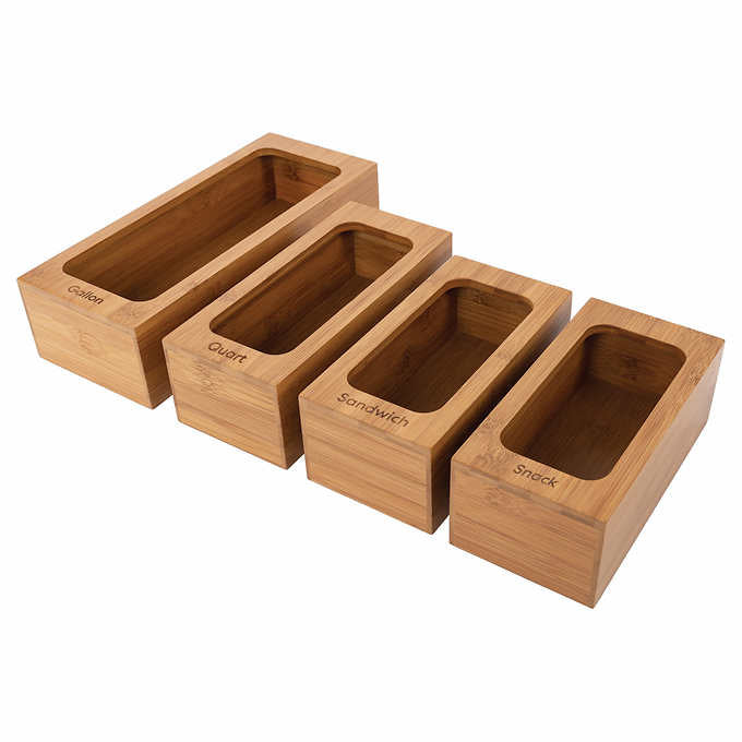 Bamboo Food Storage Bag Holder (Set of 4)