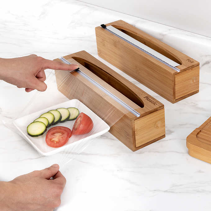 Seville Classics Bamboo Food Wrap Dispenser 2-piece Set