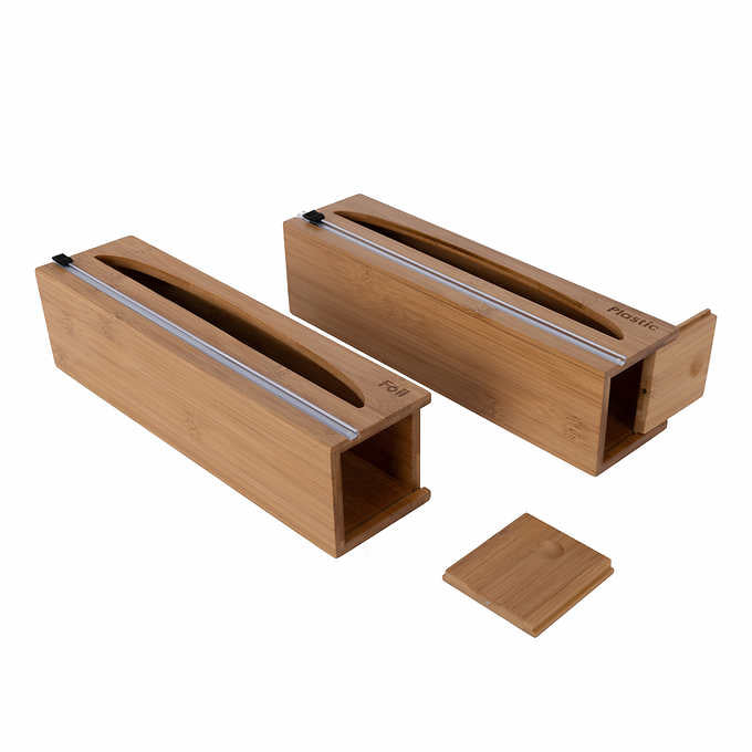 Seville Classics Bamboo Food Wrap Dispenser 2-piece Set