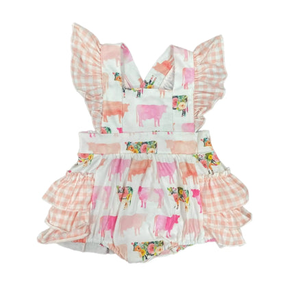Watercolor cows ruffle romper - Get it from Bo