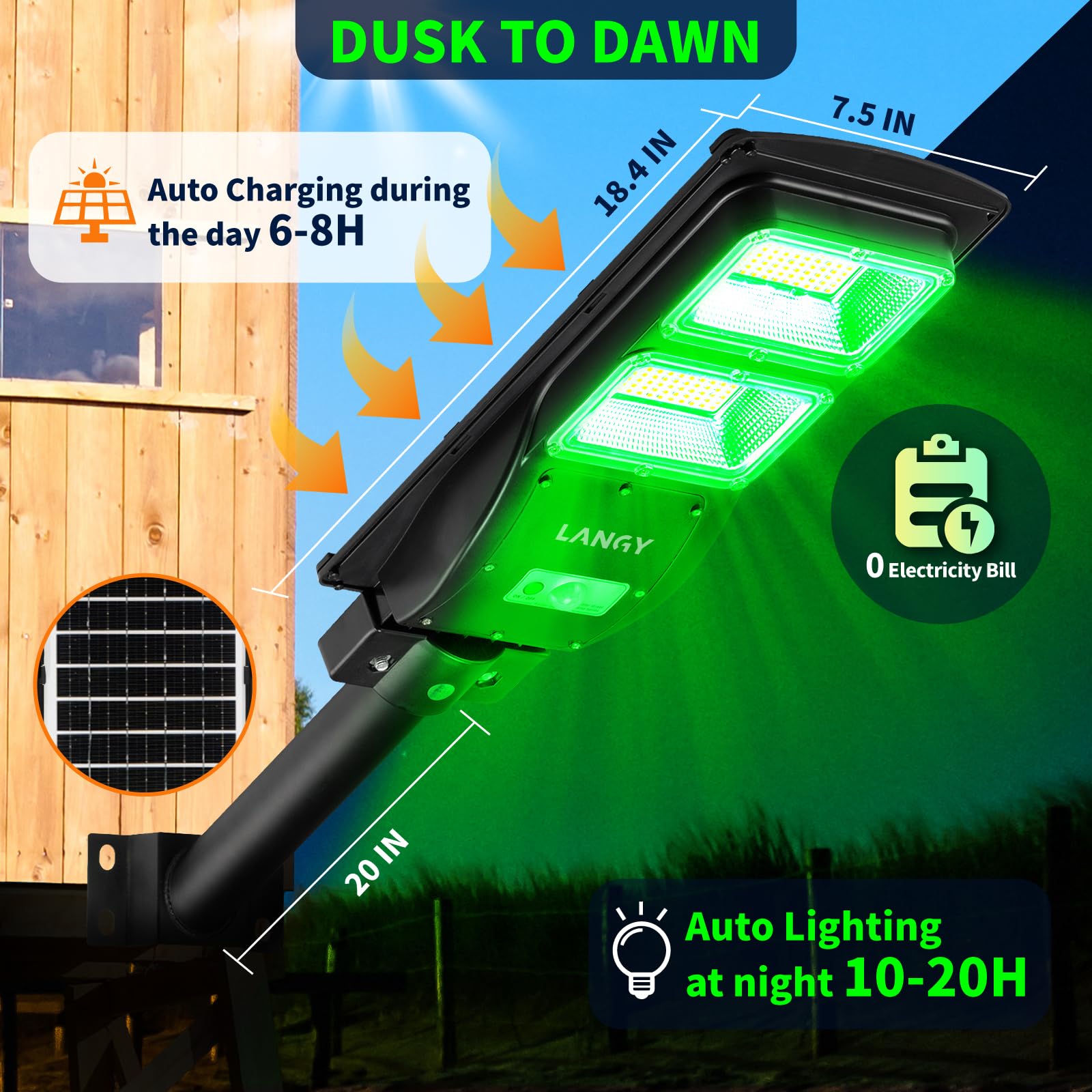 Solar Green Feeder Light for Hunting -10,000 lumens Langy Solar Lights