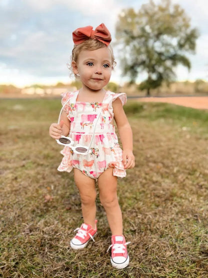 Watercolor cows ruffle romper - Get it from Bo