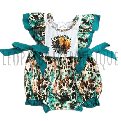 Turquoise cow romper - Get it from Bo