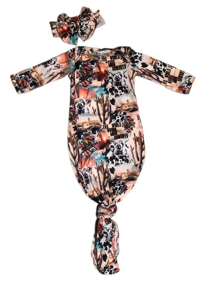 Western collage gown and headband set Leopardbaby Boutique