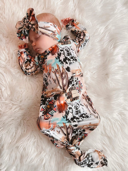 Western collage gown and headband set Leopardbaby Boutique