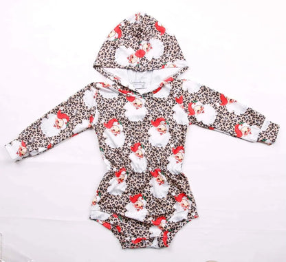 Leopard Santa Ribbed Hooded romper - Get it from Bo