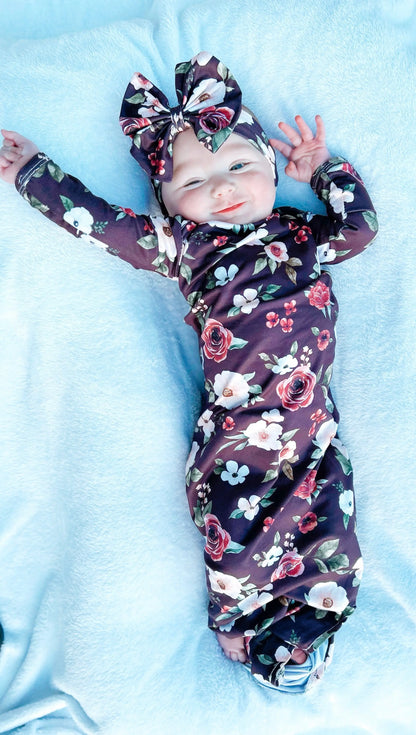 Maroon floral gown and headband set - Get it from Bo