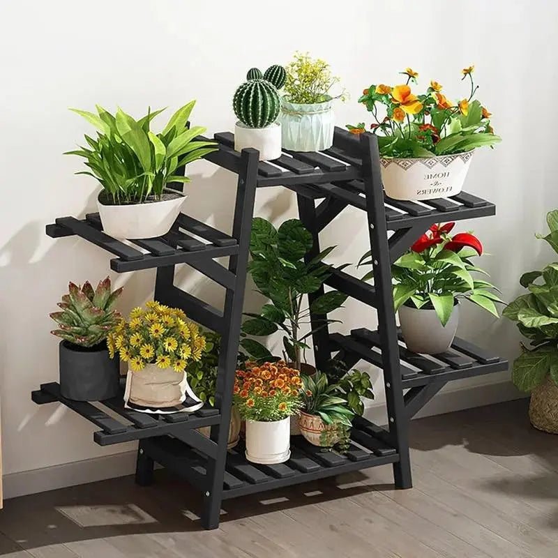 Indoor Outdoor Black Bamboo Wood 6-Shelf Flower Pot Plant Stand - Get it from Bo