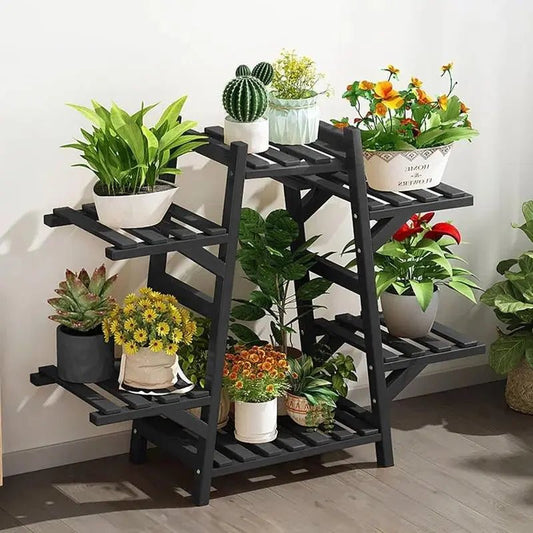 Indoor Outdoor Black Bamboo Wood 6-Shelf Flower Pot Plant Stand - Get it from Bo