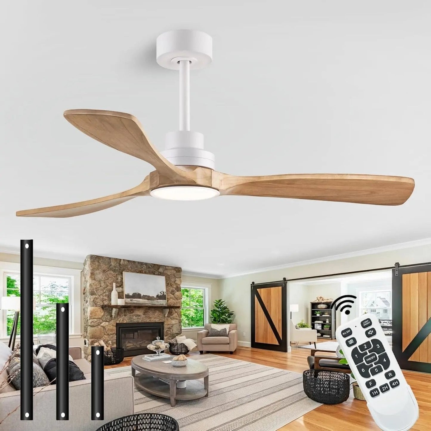 Indoor/Outdoor Wood Ceiling Fan with Remote - Get it from Bo