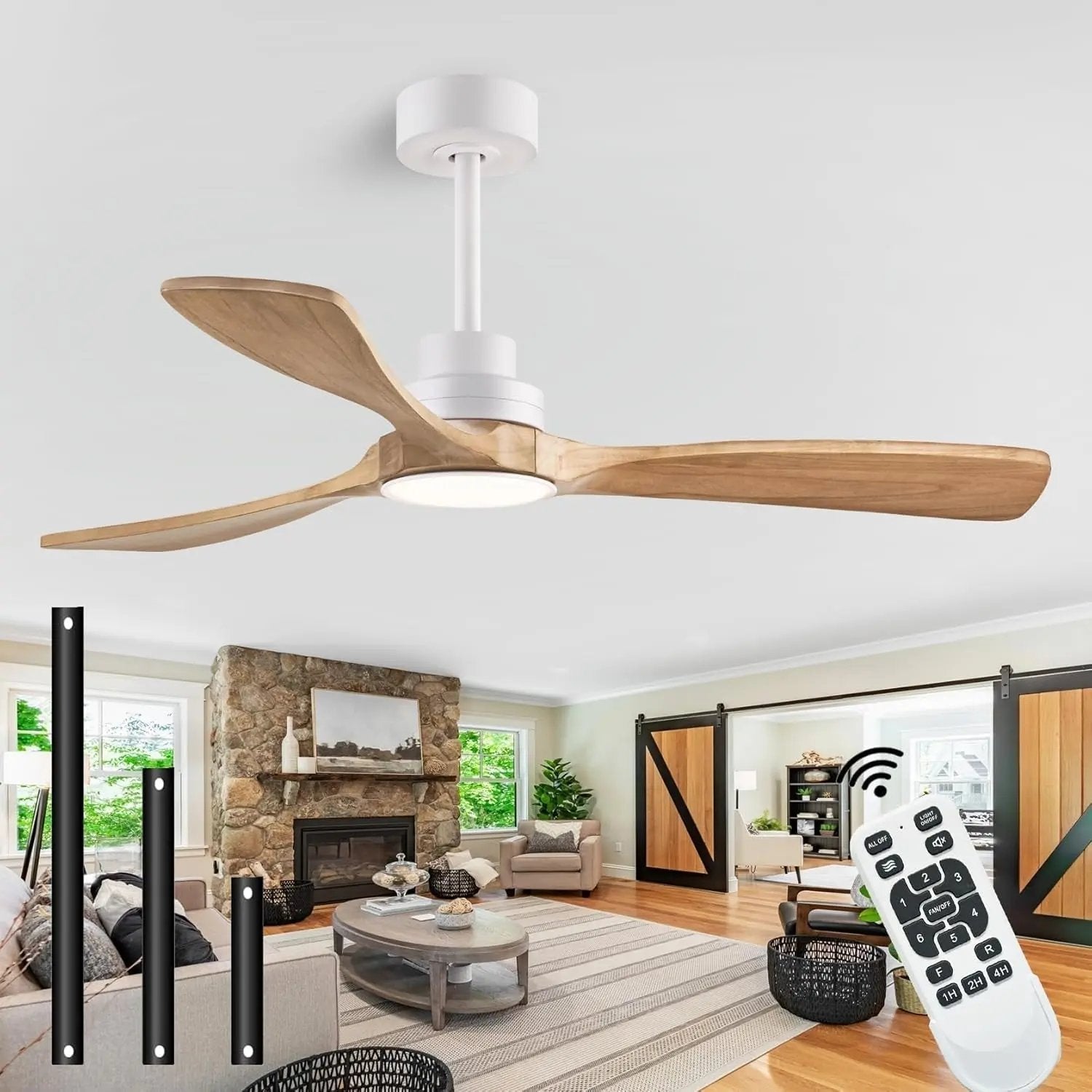 Indoor/Outdoor Wood Ceiling Fan with Remote - Get it from Bo