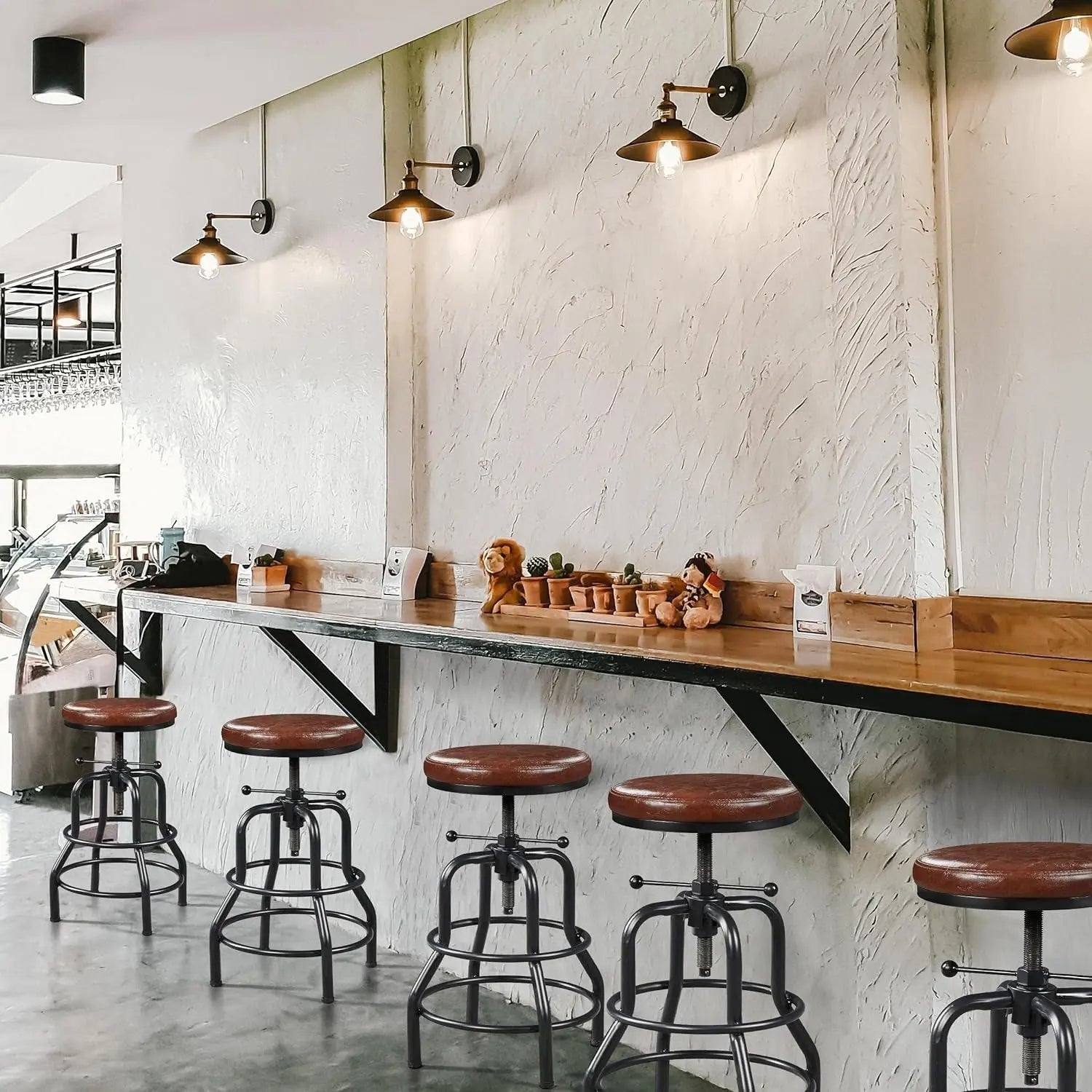 Industrial Bar Stool Adjustable Brown Counter Height - Get it from Bo