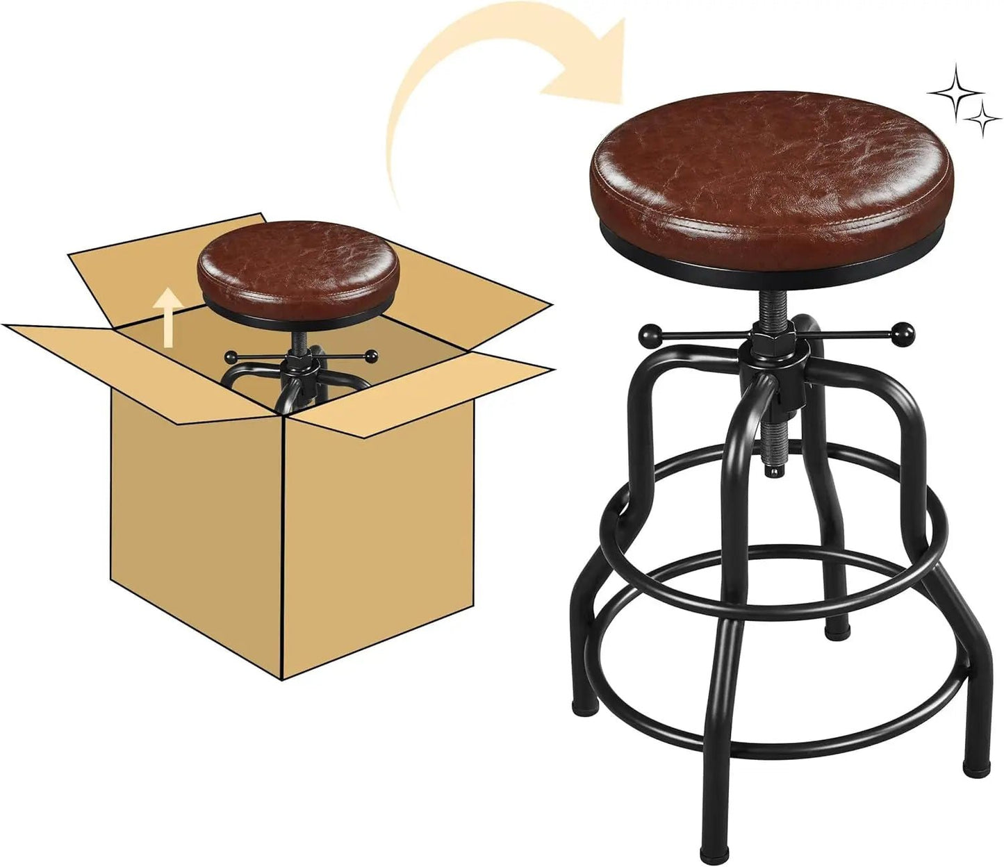 Industrial Bar Stool Adjustable Brown Counter Height - Get it from Bo