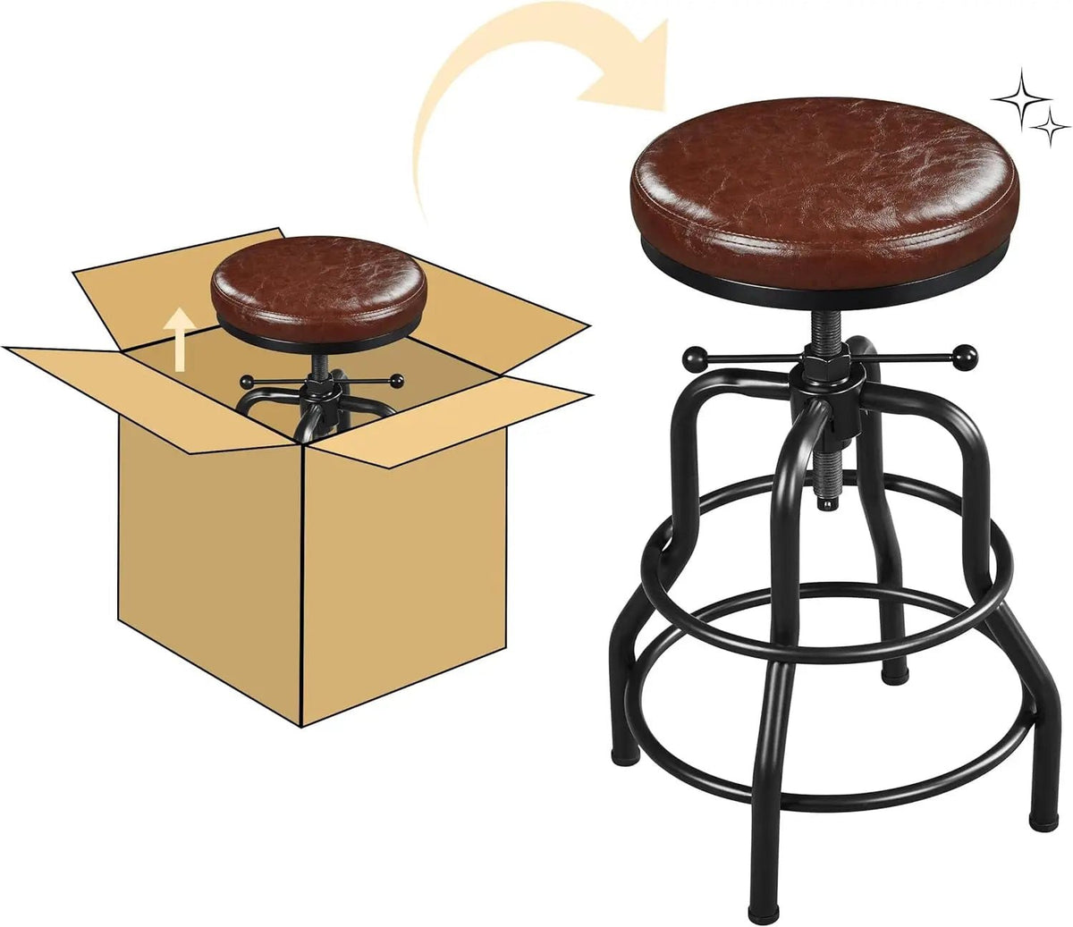 Industrial Bar Stool Adjustable Brown Counter Height - Get it from Bo