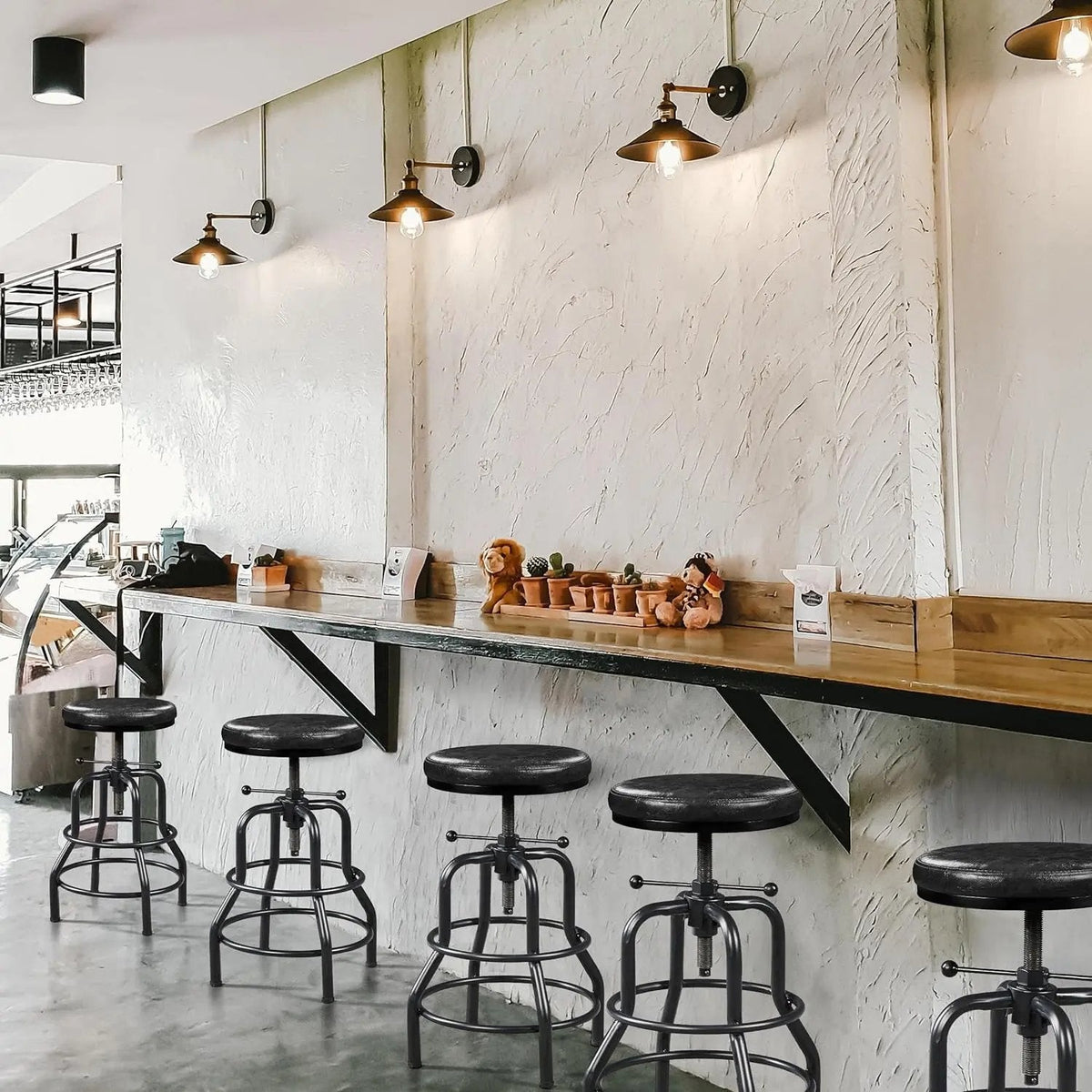 Industrial Bar Stools Vintage Counter Height Bar Stool with round Faux Leather Seat Metal Stool Adjustable Kitchen Stool 21.5-28 Inch Tall Black, 1PCS - Get it from Bo