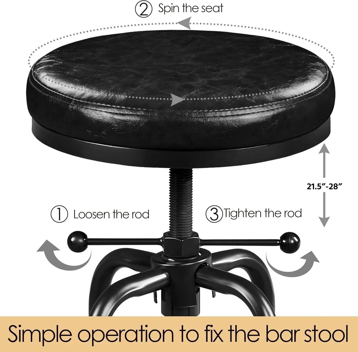 Industrial Bar Stools Vintage Counter Height Bar Stool with round Faux Leather Seat Metal Stool Adjustable Kitchen Stool 21.5-28 Inch Tall Black, 1PCS - Get it from Bo
