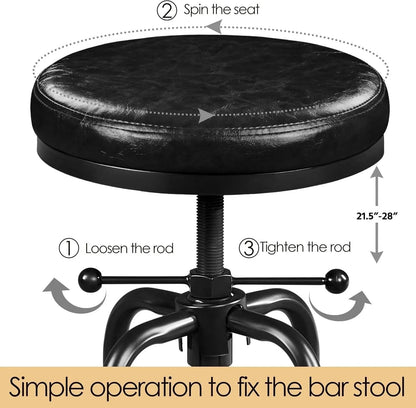 Industrial Bar Stools Vintage Counter Height Bar Stool with round Faux Leather Seat Metal Stool Adjustable Kitchen Stool 21.5-28 Inch Tall Black, 1PCS - Get it from Bo