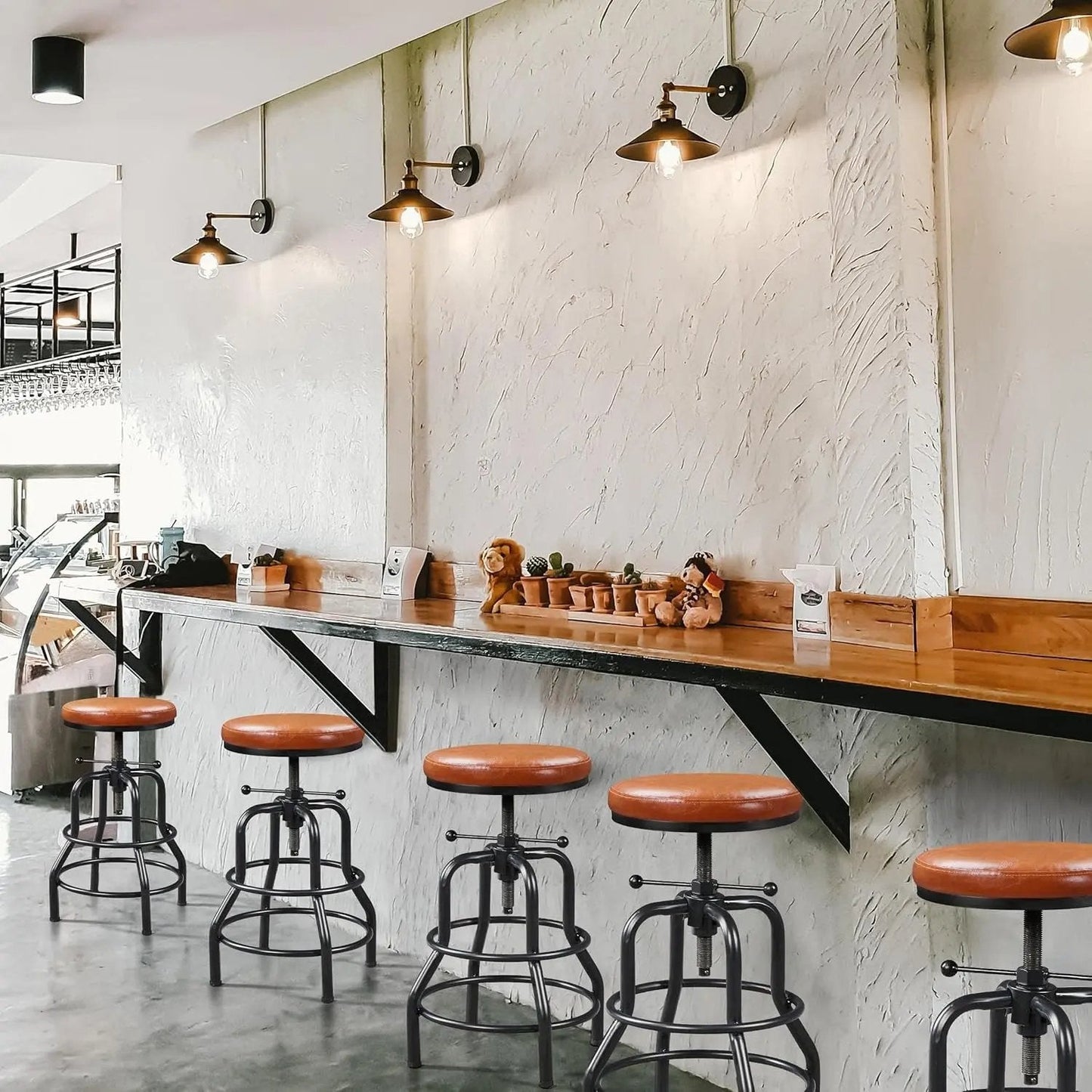 Industrial Bar Stools Vintage Counter Height Bar Stool with round Faux Leather Seat Metal Stool Adjustable Kitchen Stool 21.5-28 Inch Tall Light Brown, 1PCS - Get it from Bo