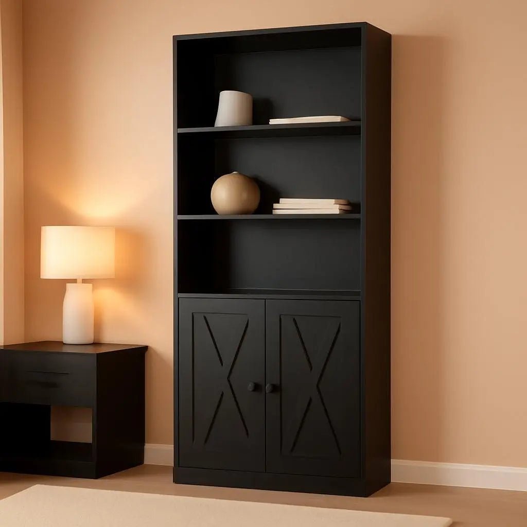 Industrial Black Floor Standing Bookcase With Doors - Get it from Bo