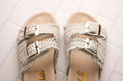 Intertwine Dual Woven Strap Slide in White Naughty Monkey