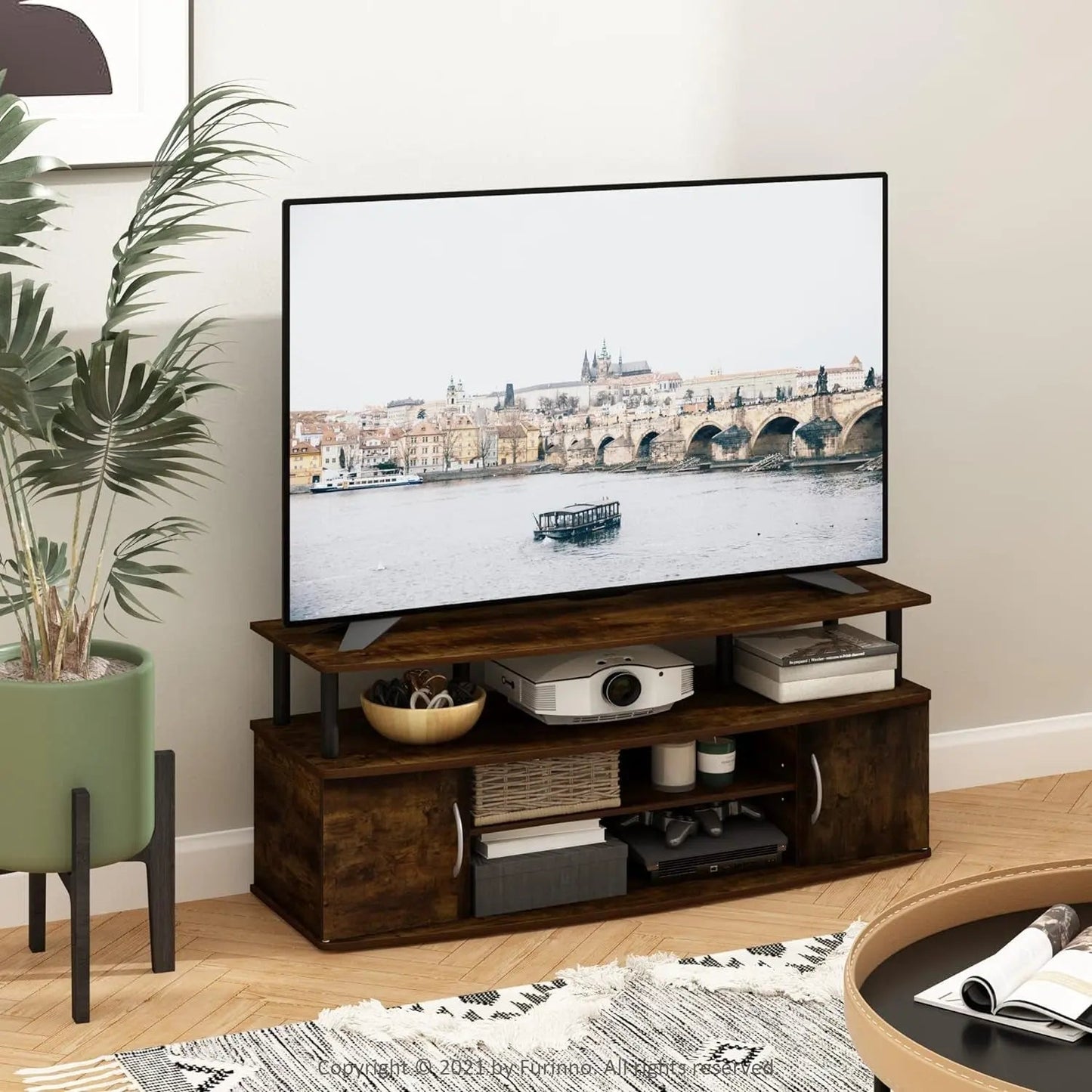 Jaya Amber Pine TV Stand for 55 Inch TV Open Shelves Black - Get it from Bo