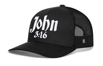 John 3:16 Trucker Hat | Black Christian 3D Puff Snapback - Get it from Bo