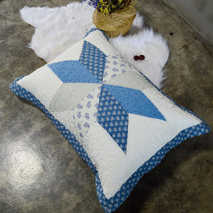 Kasentex 100% Cotton Summer Diamond Blue Patchwork Quilt King Size Pillow Sham, Boho Style, Motif Blue and Ivory, Room Decor, Graduation Gifts - Get it from Bo