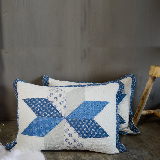 Kasentex 100% Cotton Summer Diamond Blue Patchwork Quilt King Size Pillow Sham, Boho Style, Motif Blue and Ivory, Room Decor, Graduation Gifts - Get it from Bo