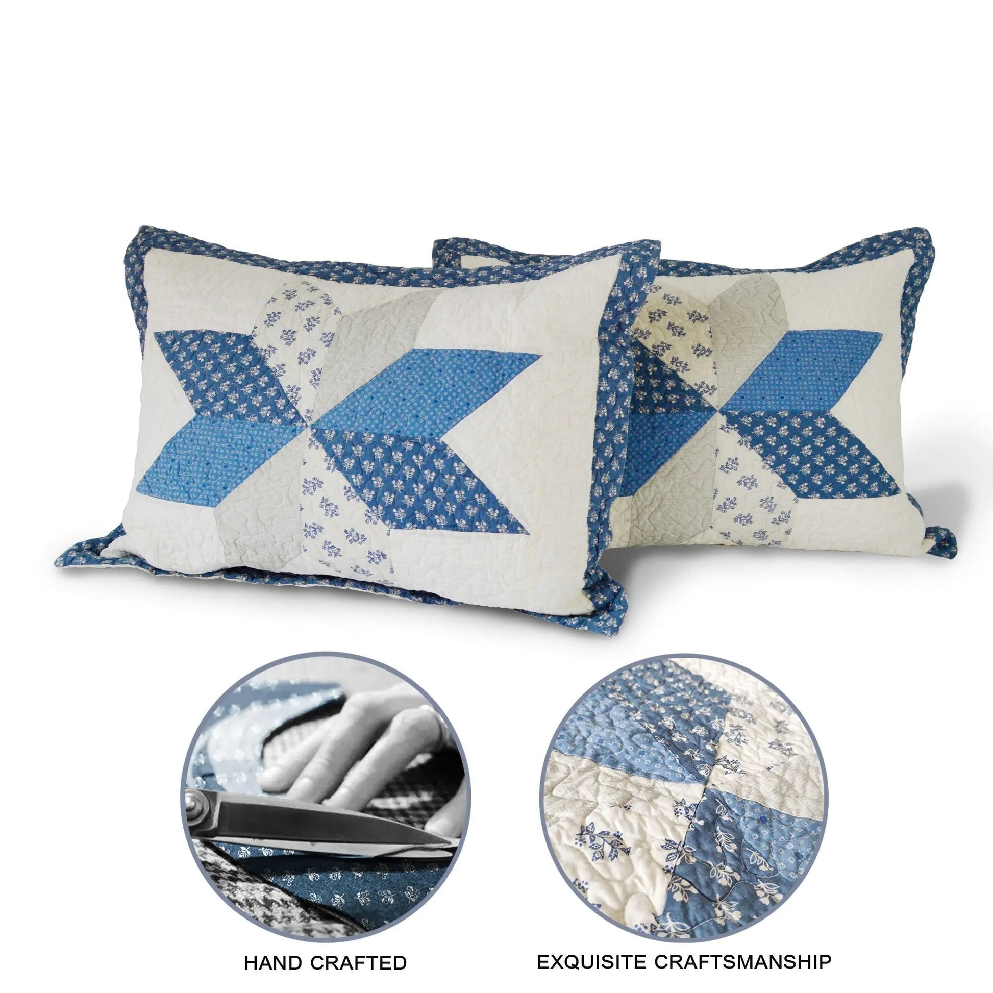 Kasentex 100% Cotton Summer Diamond Blue Patchwork Quilt King Size Pillow Sham, Boho Style, Motif Blue and Ivory, Room Decor, Graduation Gifts - Get it from Bo