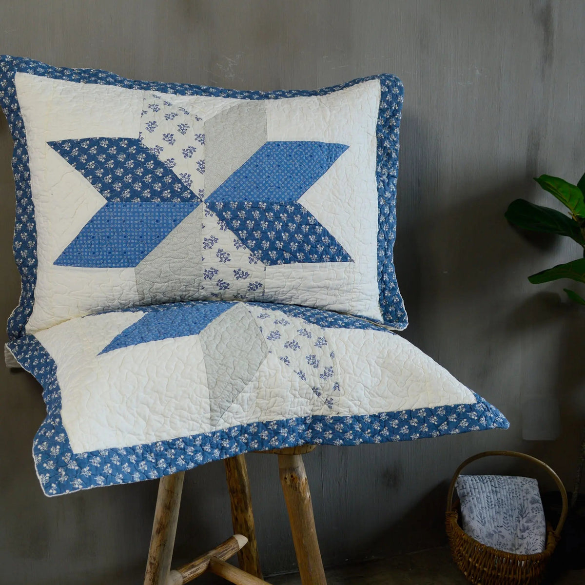 Kasentex 100% Cotton Summer Diamond Blue Patchwork Quilt King Size Pillow Sham, Boho Style, Motif Blue and Ivory, Room Decor, Graduation Gifts - Get it from Bo