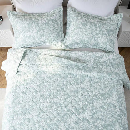 Kasentex Lightweight Botanical Green Floral Quilt Set - Light All Season Bedding, Room Decor, Graduation Gifts - Get it from Bo