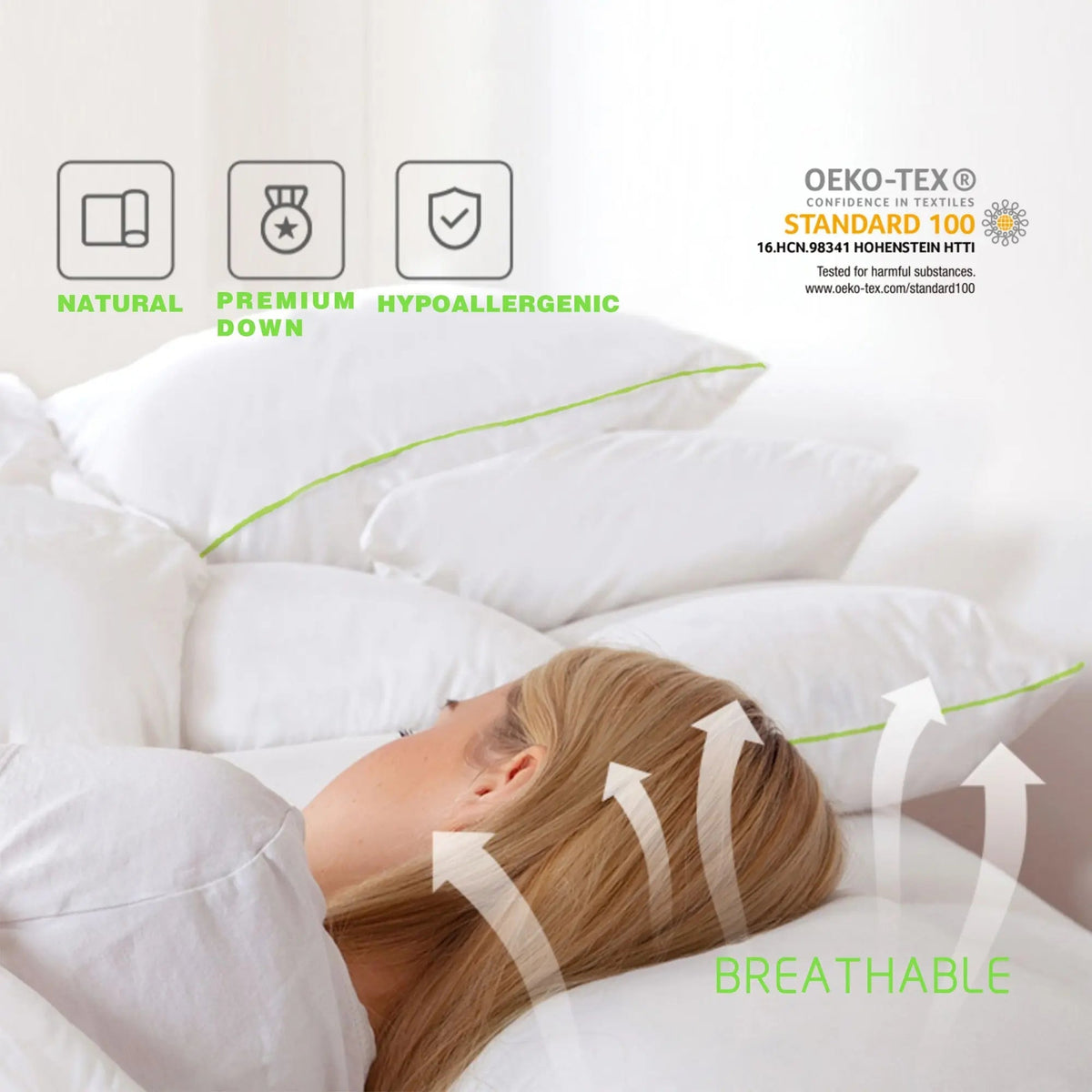 Kasentex Silky Green Piped Edge Goose Down Feather Pillow Set, White - Get it from Bo