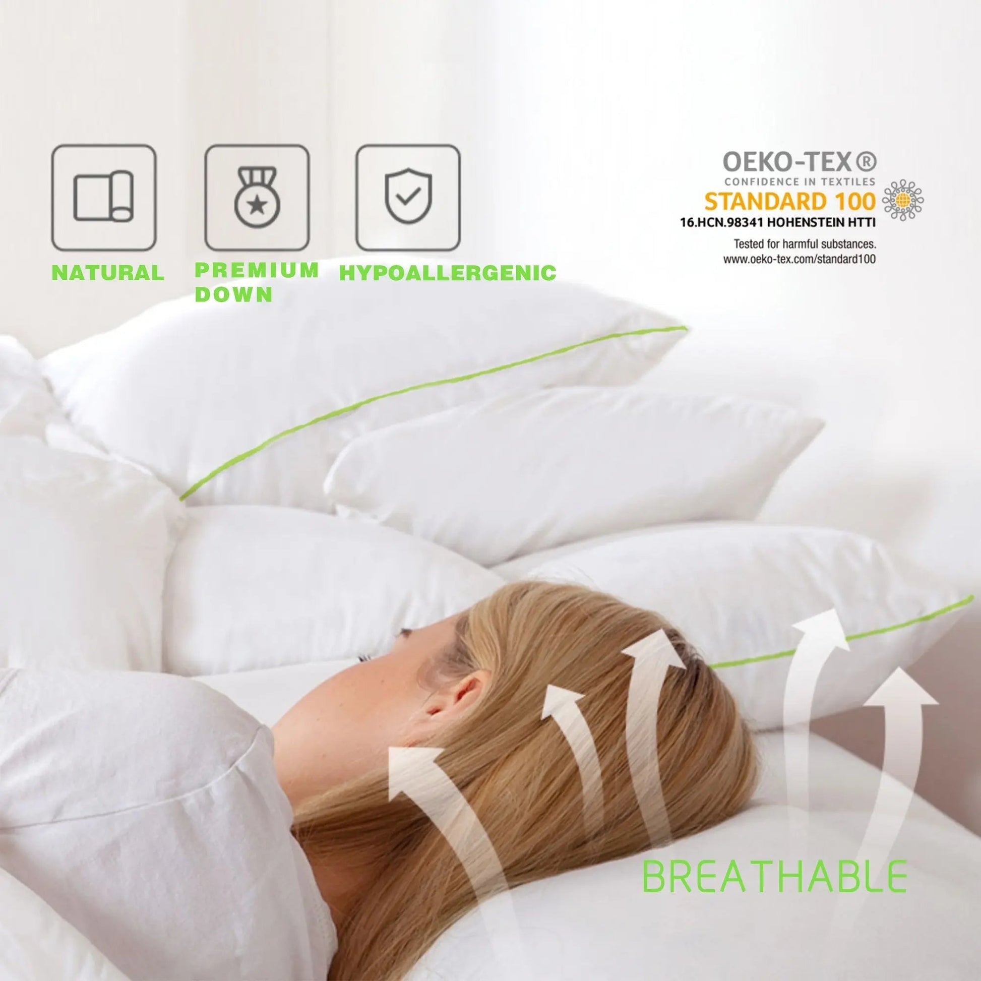 Kasentex Silky Green Piped Edge Goose Down Feather Pillow Set, White - Get it from Bo