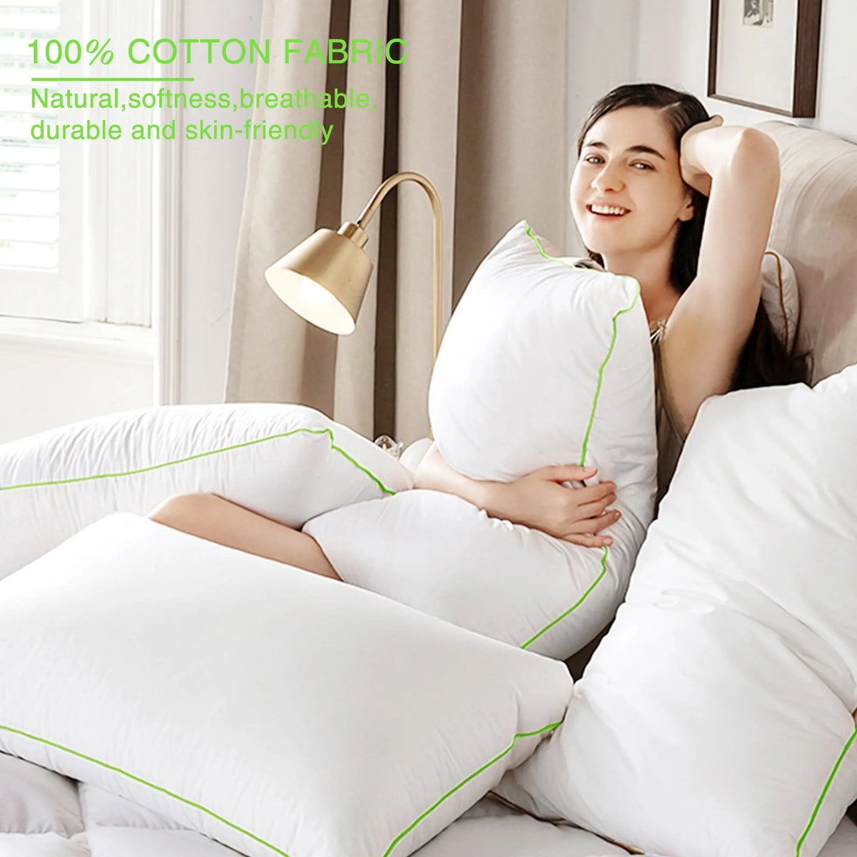 Kasentex Silky Green Piped Edge Goose Down Feather Pillow Set, White - Get it from Bo