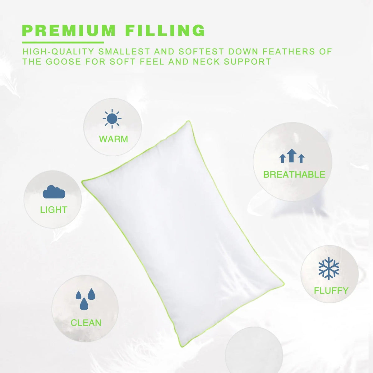 Kasentex Silky Green Piped Edge Goose Down Feather Pillow Set, White - Get it from Bo