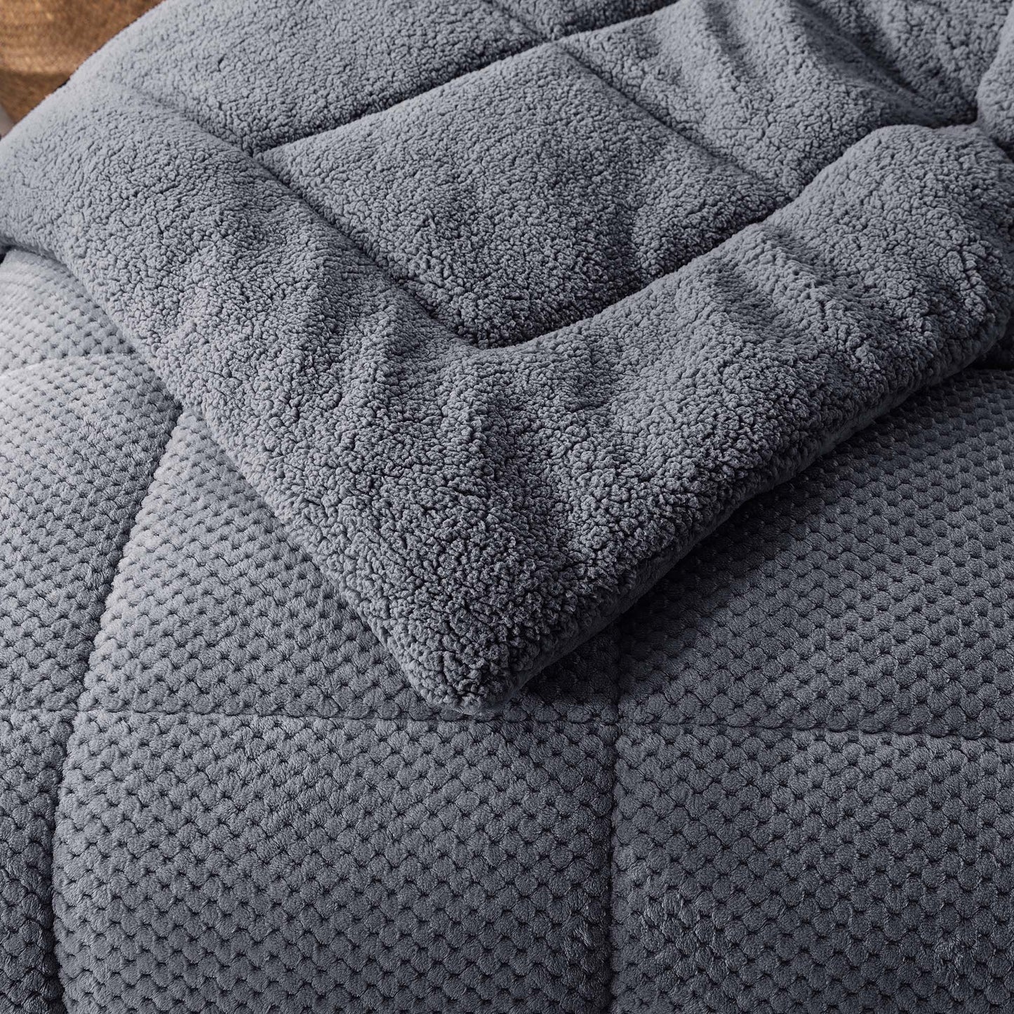 Kasentex Ultra Soft All Season Reversible Plush Sherpa Lined Comforter, Twin, Queen, King - Get it from Bo