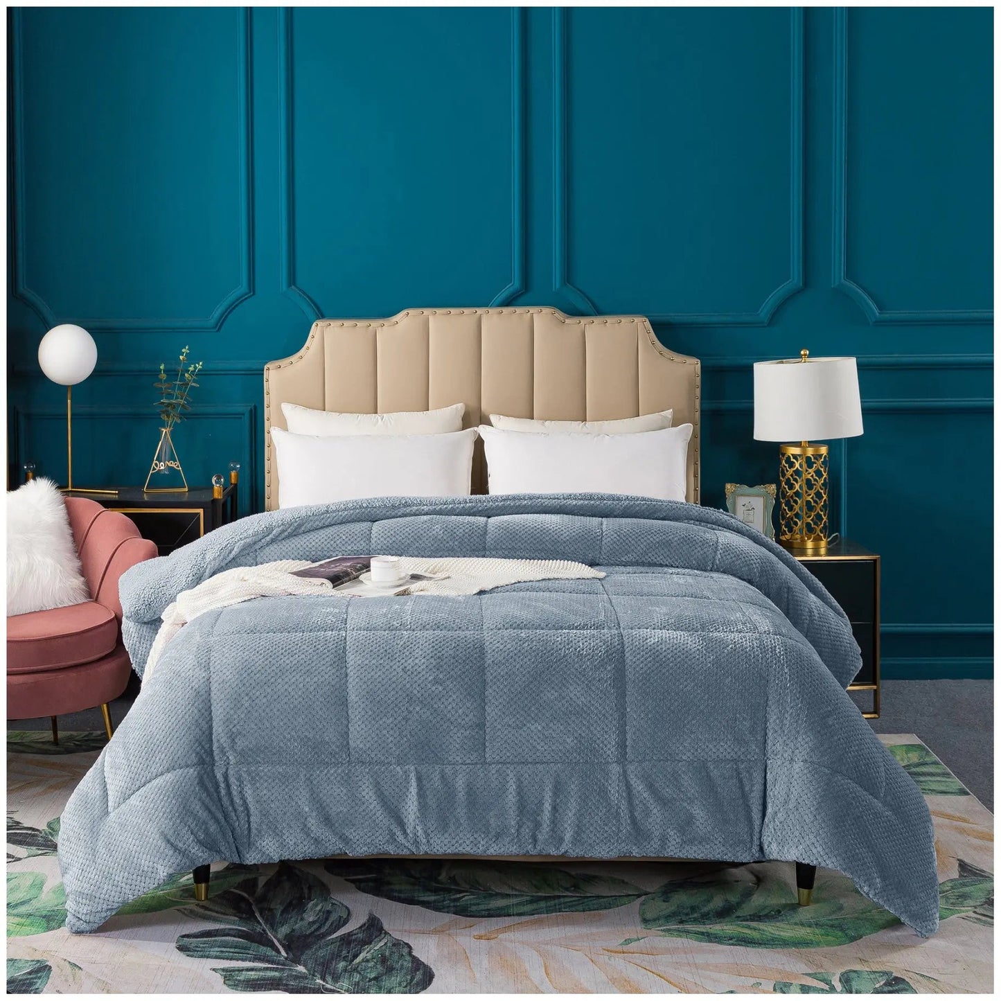 Kasentex Ultra Soft All Season Reversible Plush Sherpa Lined Comforter, Twin, Queen, King - Get it from Bo
