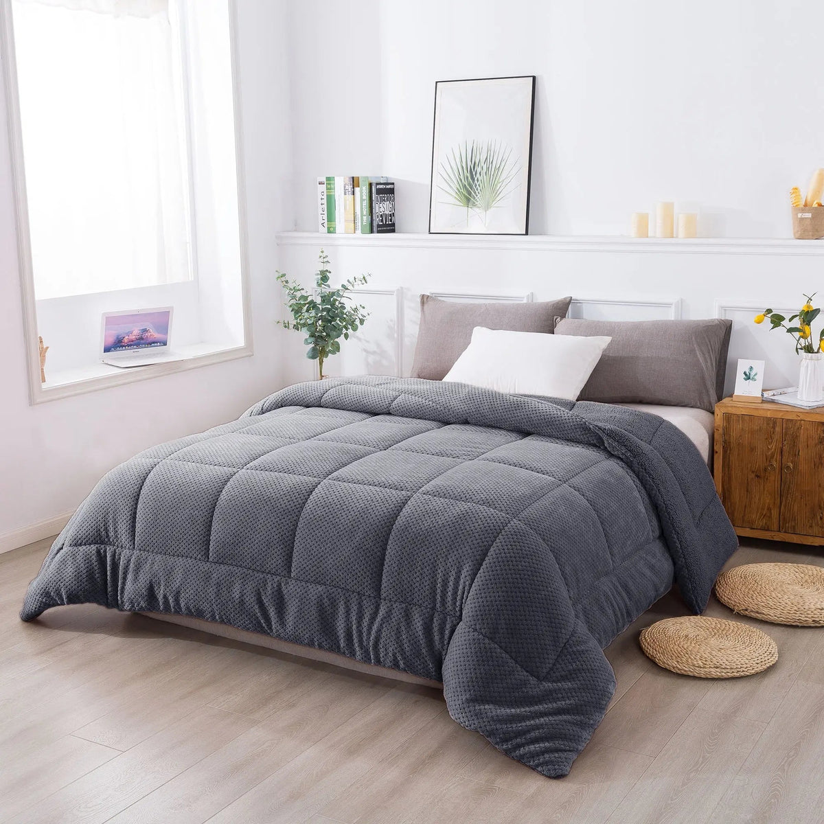 Kasentex Ultra Soft All Season Reversible Plush Sherpa Lined Comforter, Twin, Queen, King - Get it from Bo