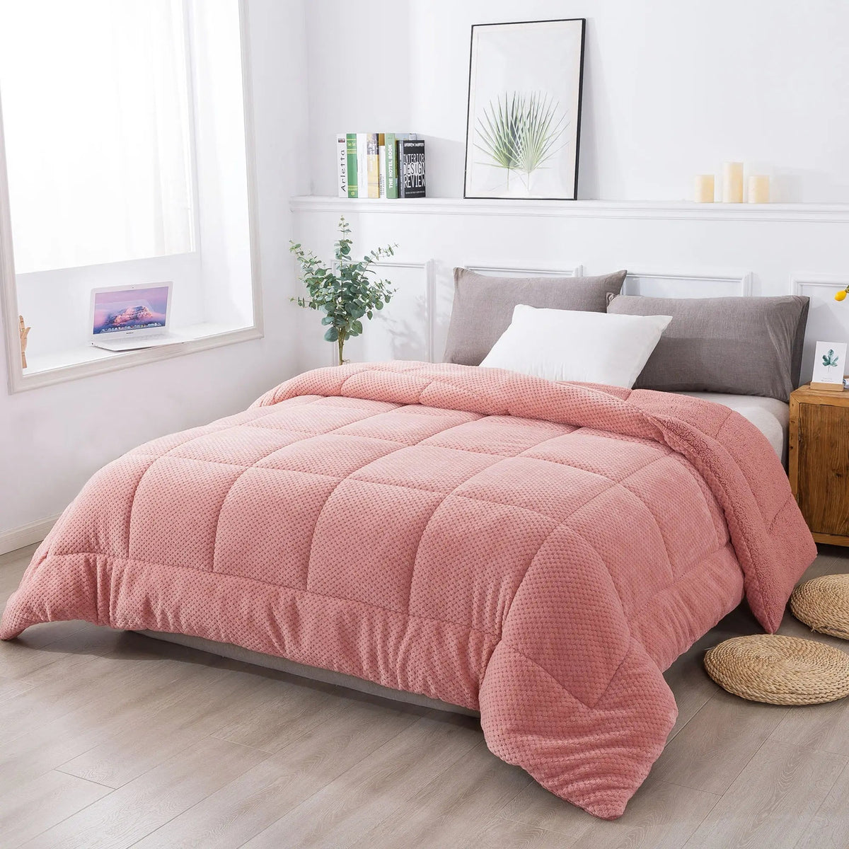 Kasentex Ultra Soft All Season Reversible Plush Sherpa Lined Comforter, Twin, Queen, King - Get it from Bo