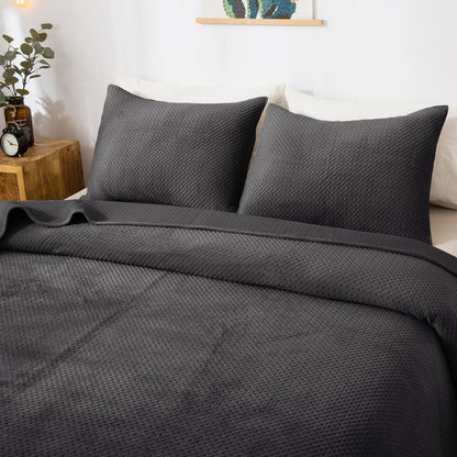 Kasentex Ultra Soft Plush Poly-Velvet Quilt Set, Queen, King, Room Decor, Graduation Gifts, Fathers Day Gift - Get it from Bo