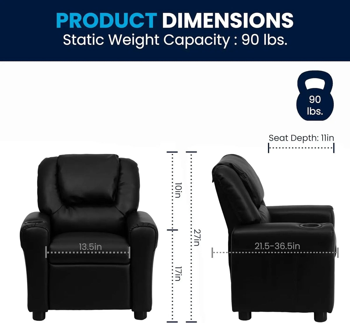 Kids Leathersoft Recliner With Cup Holder And Safety Recline Black - Get it from Bo